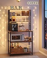 Vista 4 de VASAGLE Coffee Bar, 31.5 Inches Baker's Rack for Kitchen with Storage, 6-Tier Kitchen Shelves with 6 Hooks, Microwave Stand, Industrial, Rustic