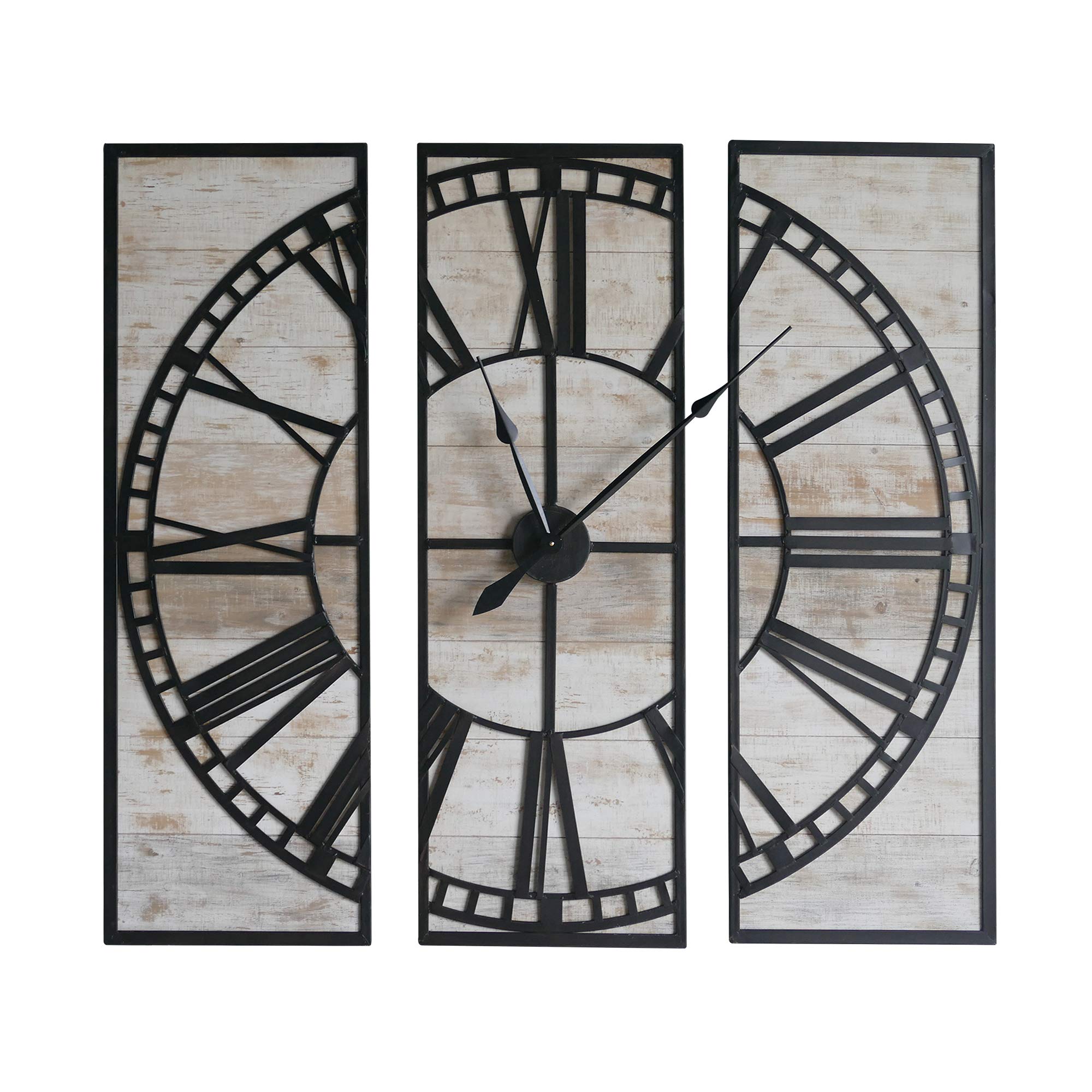 NIKKY HOME Wall Mounted Clock Retro Vintage Distressed 3 in 1 Wood Face & Metal Framed Decorative Clock - 48"