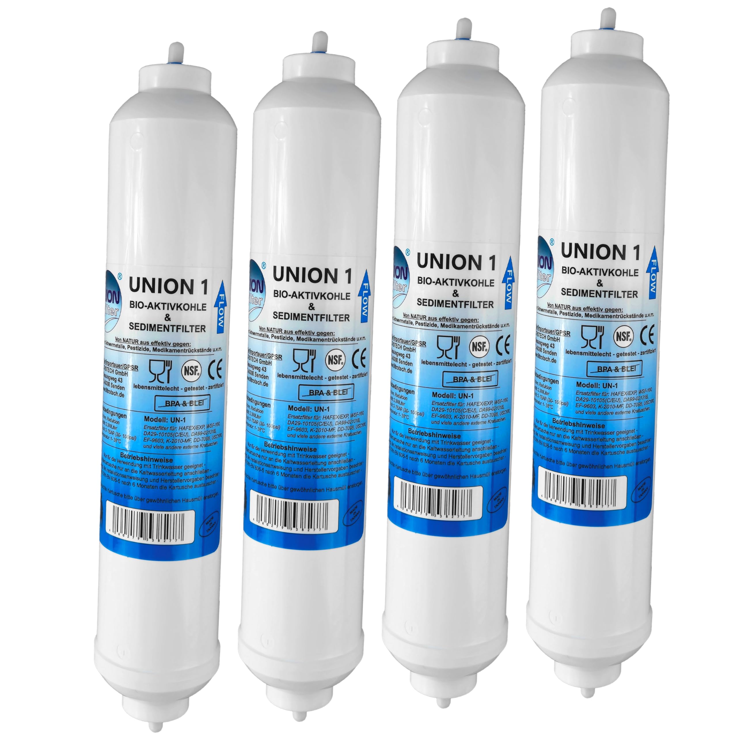 Wasserfilter für Samsung, LG, Side by Side Kühlschrank Filter extern. Schlauchanschluss ist fest integriert. 4-er Pack