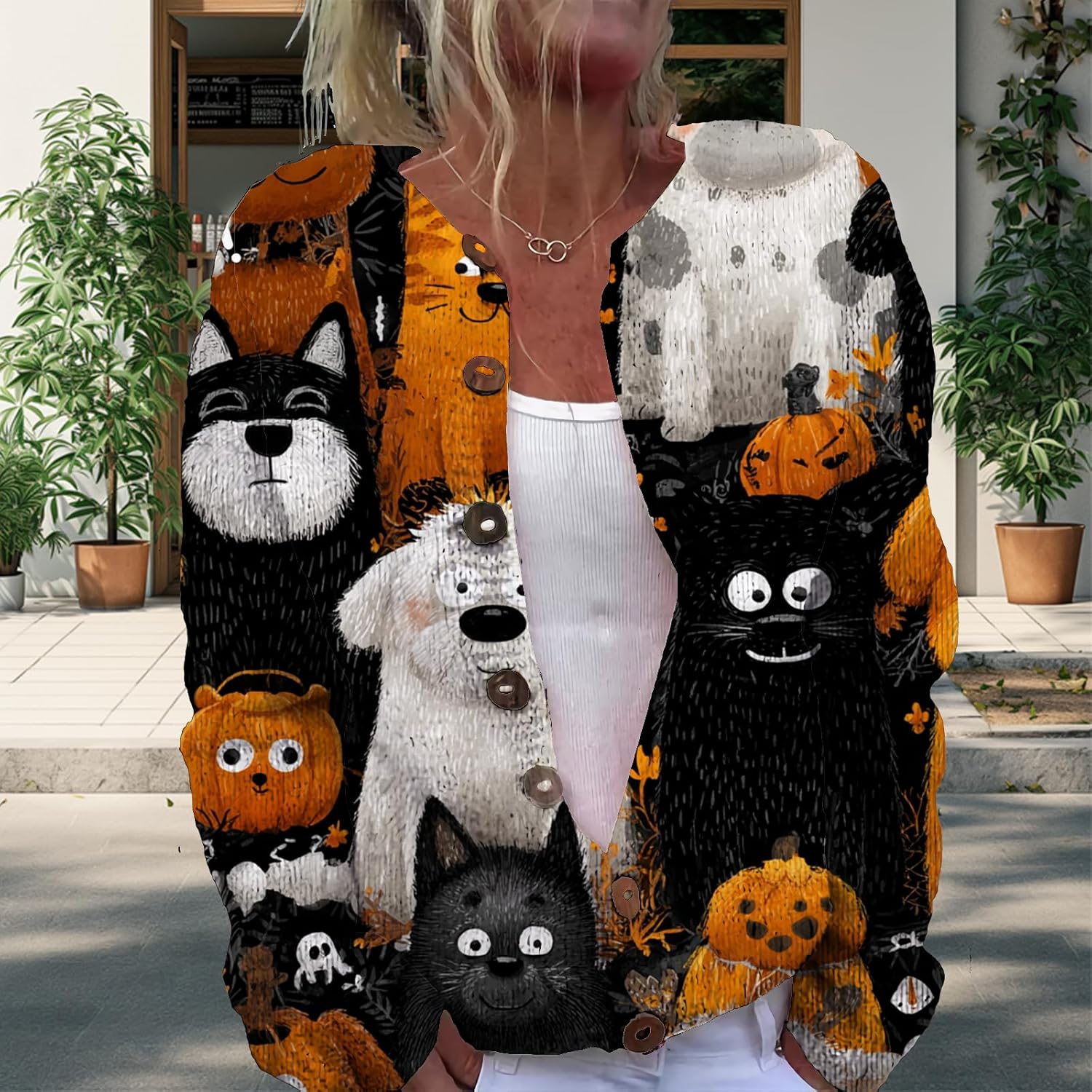 Cardigan Sweater for Women Comfy Trendy Plus Size Warm Christmas Art Design Tops Outfits with Button - Image 2