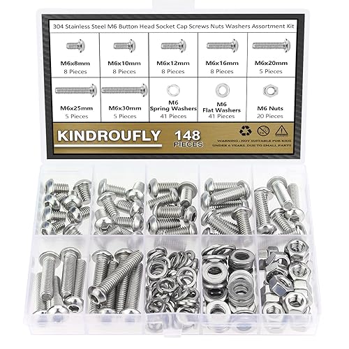 Juego de 148 piezas M6 x 810121620251.181 in, tornillos de cabeza de botón, tuercas y arandelas, kit surtido de acero inoxidable 304, rosca disponible en Yaxa El Salvador