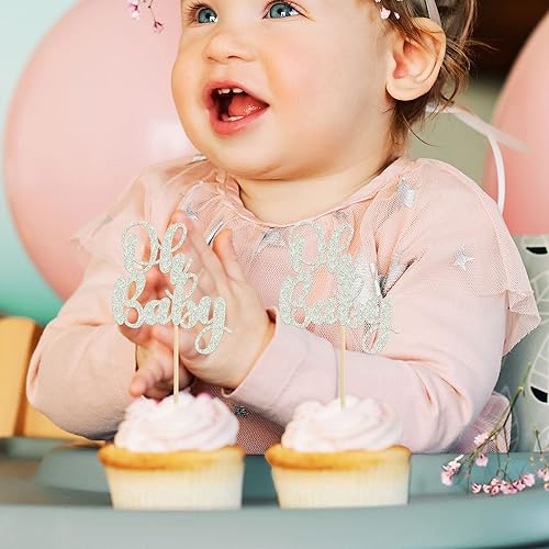 Miniatura 39 de Gyufise 36 piezas Oh Baby Cupcake Toppers Glitter Baby Shower Cupcake Picks Oh Baby Cake Decoraciones para revelación de género Baby Shower Niños