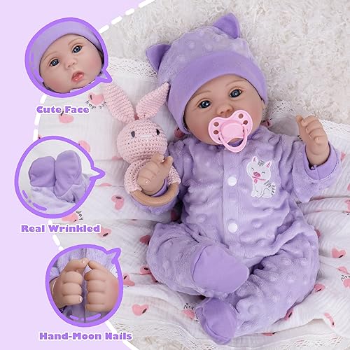 Miniatura 49 de Milidool Muñecas de bebé Reborn de 18 pulgadas, muñeca realista de bebé recién nacido, muñecas de silicona de aspecto real, con accesorios completos