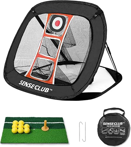 Miniatura 9 de Red de astillado plegable con alfombrilla y pelotas, objetivo de práctica de golf plegable para interiores, juego de golf en el patio trasero