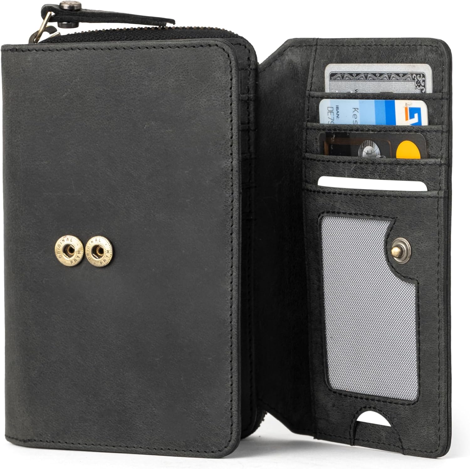 BERLINER BAGS Vintage Genuine Leather Wallet Vienna, RFID Blocking Credit Card Holder, Trifold Clutch Purses, Zip Around Womens Wallet for 19 cards, ID window, Bills, Coins - Dark Grey - Image 3