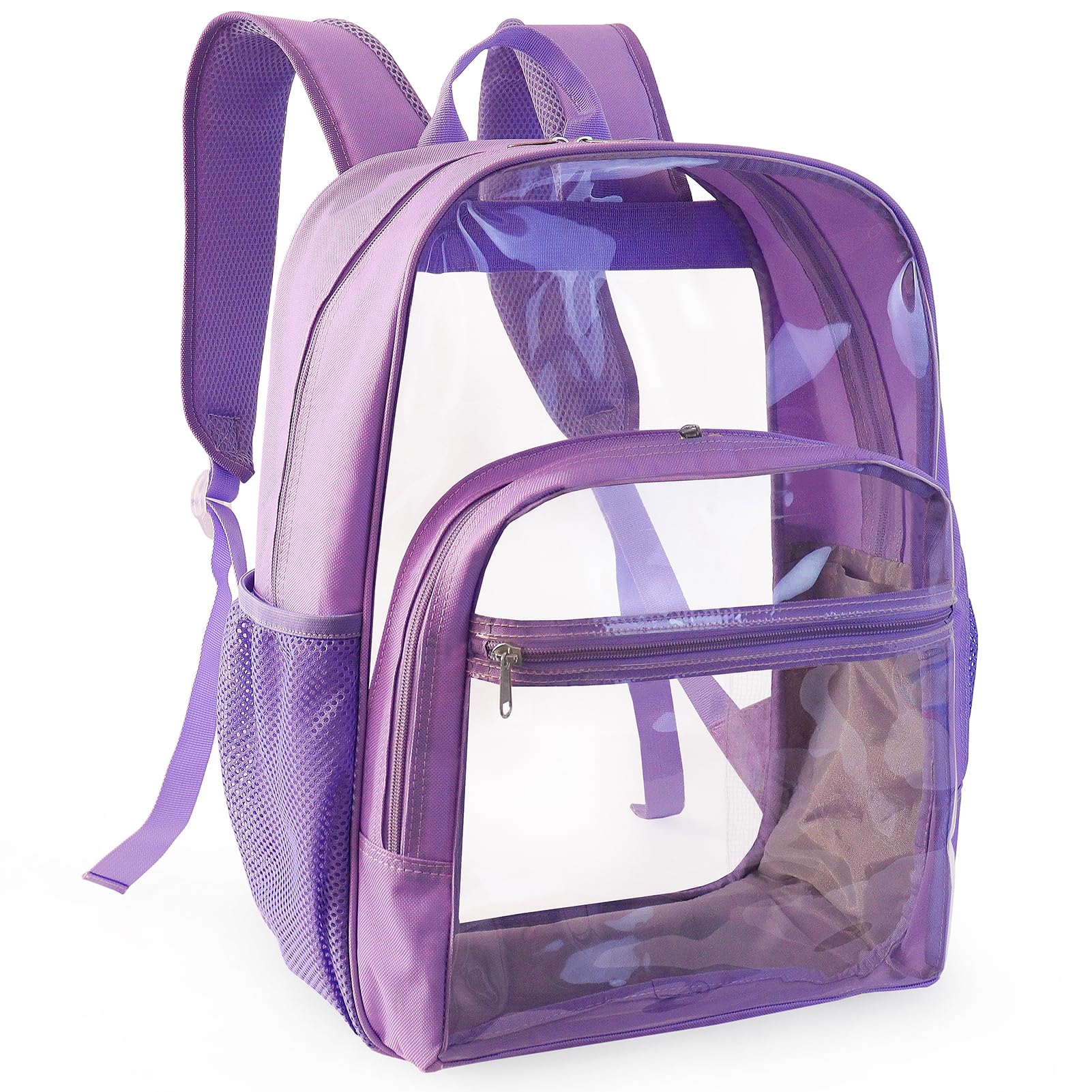 SKAITU Clear Backpack for School, Heavy Duty Transparent Backpack with 0.6 mm PVC Bookbag 18 inch Clear Bag,Light purple
