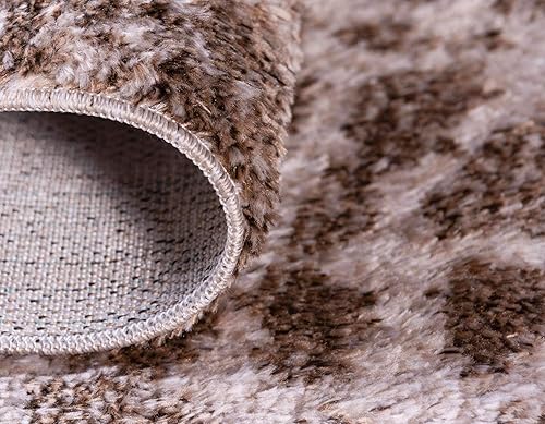 Miniatura 6 de Unique Loom Titan Collection - Alfombra cuadrada moderna abstracta suave de pelo largo marrón (7 pies 7 pulgadas x 7 pies 7 pies)