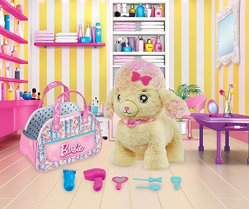 Miniatura 2 de Mattel Juego de juguetes de peluche Barbie, caniche de peluquería con luces y sonidos, bolsa temática y 6 accesorios, aventura de salón de mascotas