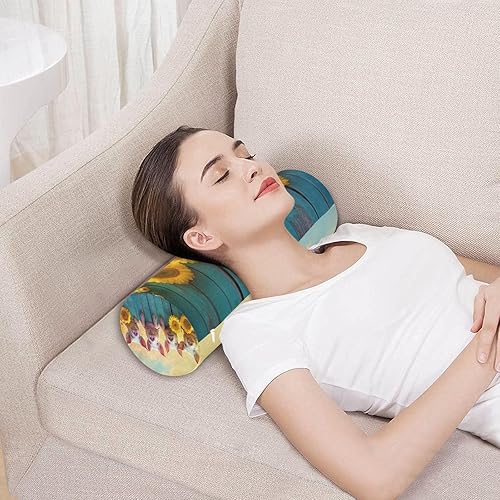 Miniatura 5 de Kigai Almohada cervical de espuma viscoelástica para aliviar el dolor, cerdo dormido, girasol, almohada redonda con funda extraíble lavable para