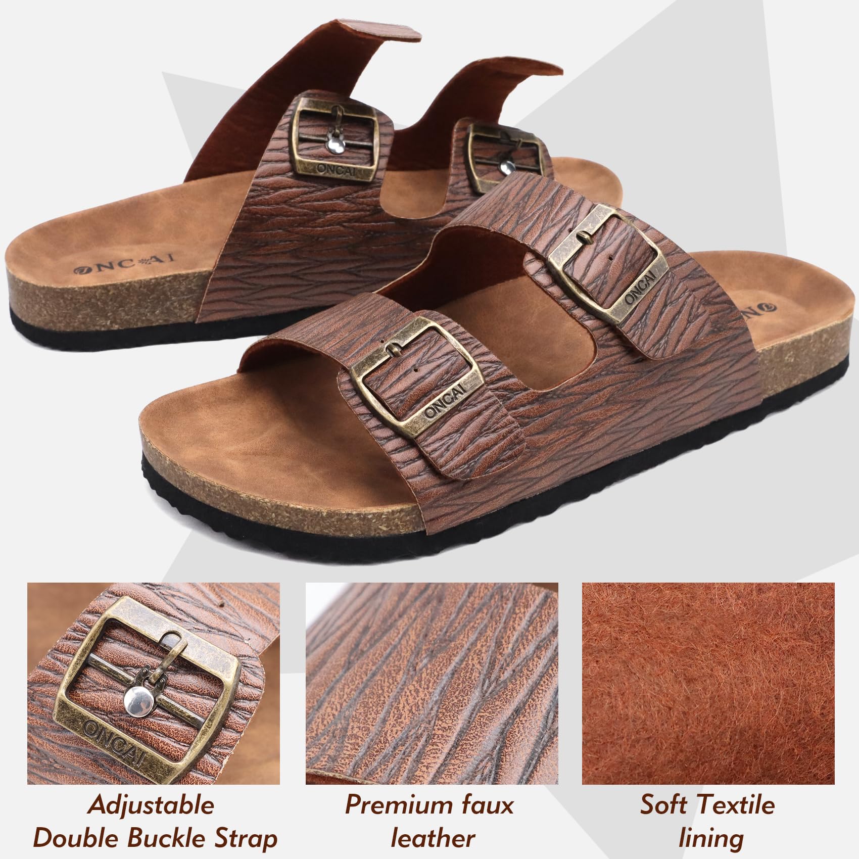 ONCAI Sandali Uomo,Pelle Ciabatte Estate All'aperto Sandali Punta Aperta Sandali da Adulto Zoccoli con Cinturino in Metallo Regolabile