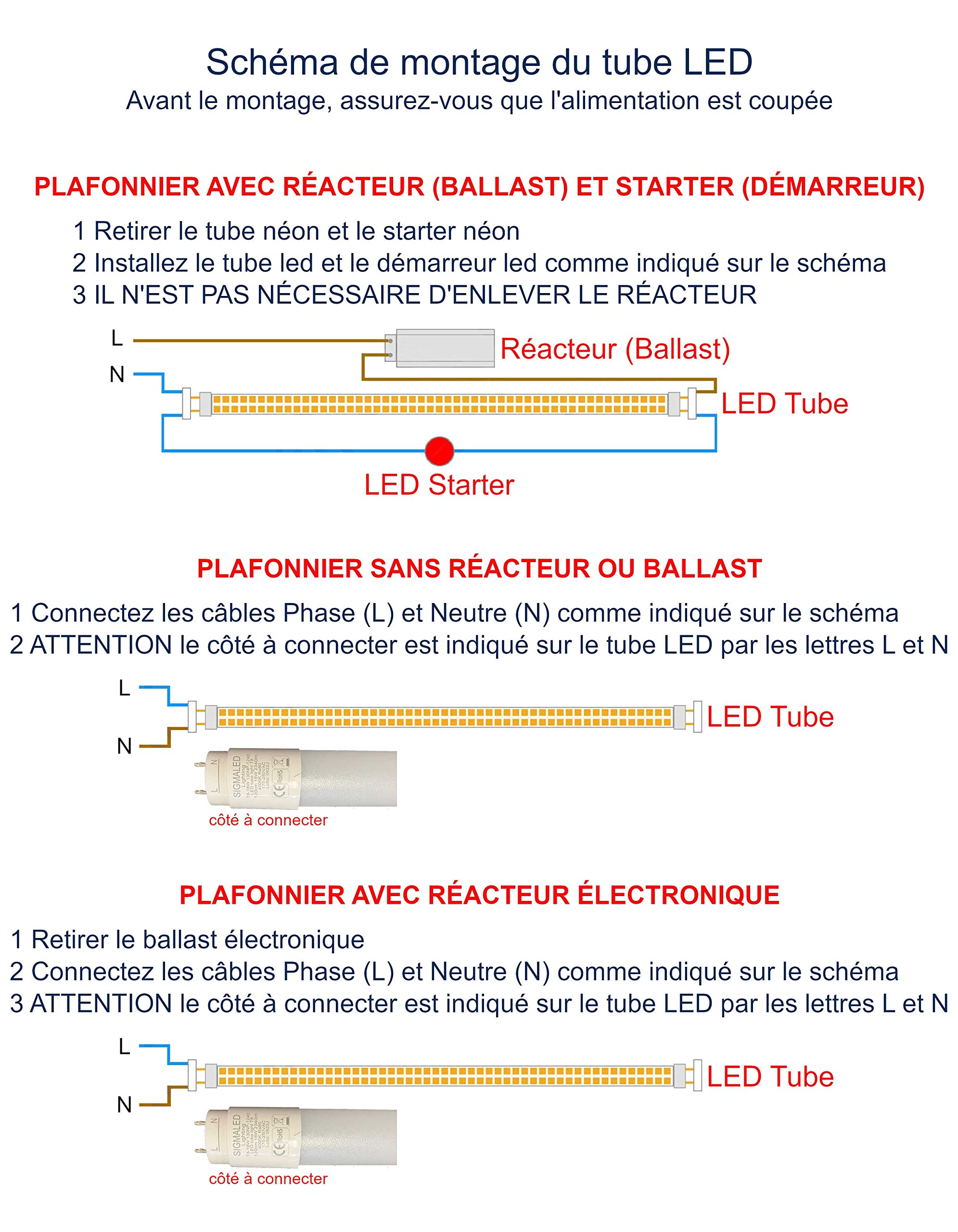Sigmaled lighting - TUBE LED PROFESSIONNEL T8 G13 120cm 18W - Haute luminosité 2340lm (130lm/W) - Lumière blanche FROIDE 6000K - Remplace néon 36W - Angle 300° - LOT 10 tubes - Starter LED fourni