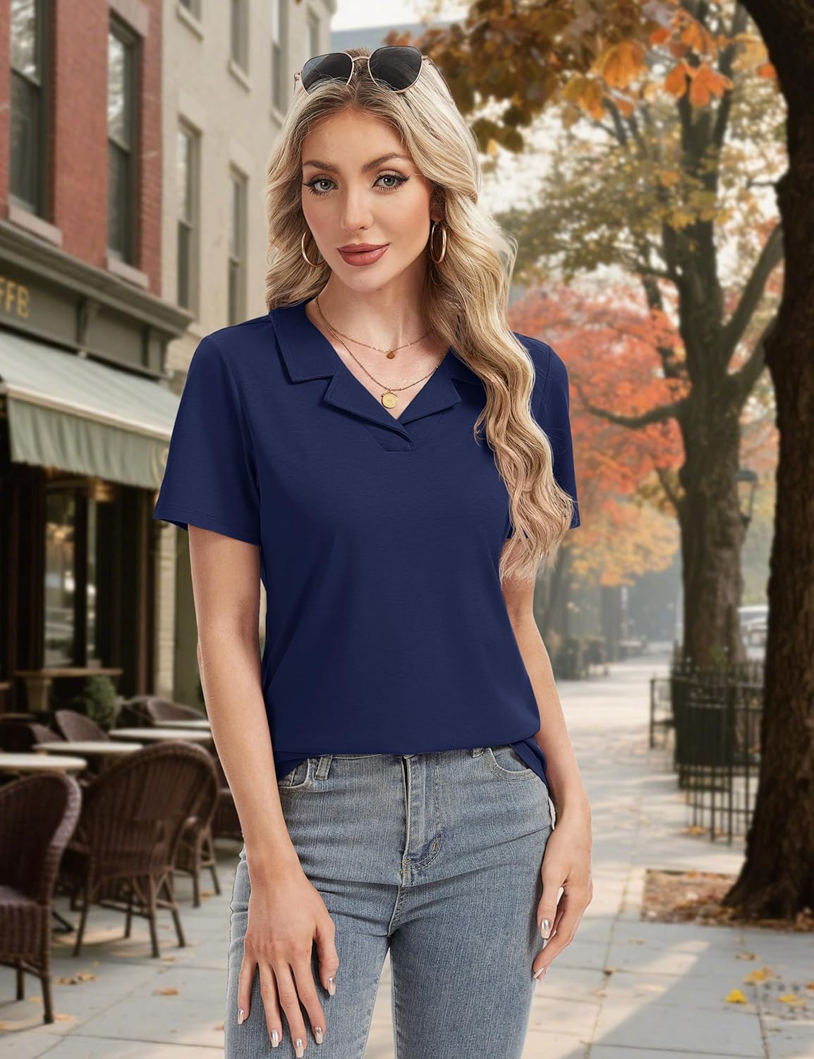 YUCOLEN Womens Polo Shirts V-Neck Lapel Collared UPF 50+ Short Sleeve Tee Business Casual Tops Trendy Summer Work Shirt - Image 4