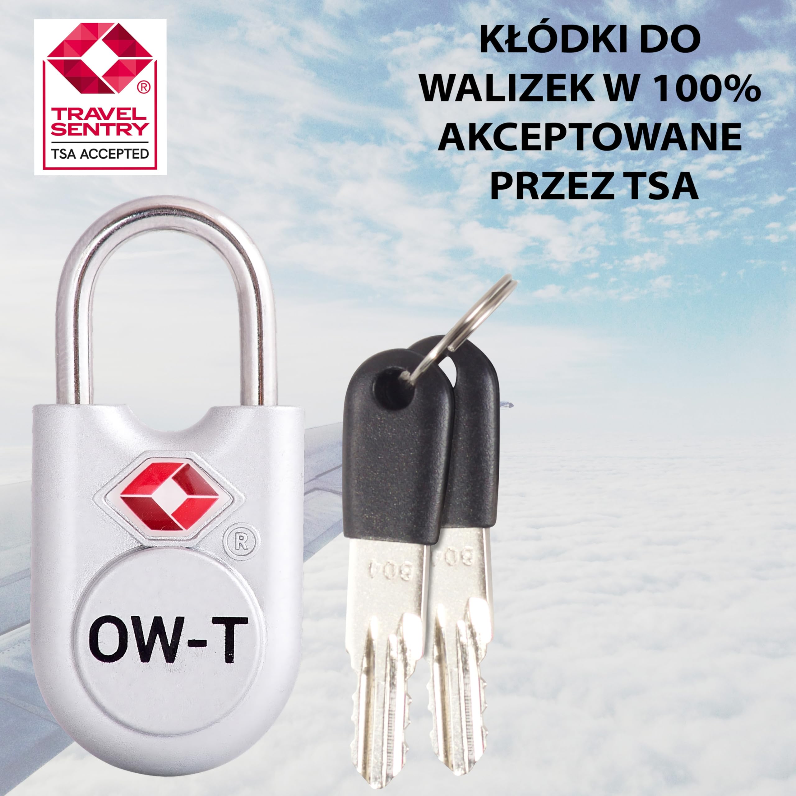 OW-Travel TSA Kłódka z Kluczykiem ​(Zestaw 2 Silver) Zamki Bagażowe na Klucz. Wytrzymałe Kłódki Bagażowe z Zamkiem na Klucz do Bagażu, Torby, Walizki, Plecaka, Szafki na Siłowni