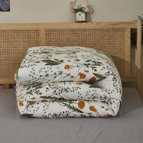 Miniatura 6 de Juego de edredón botánico tamaño Queen, color blanco y verde salvia, juego de ropa de cama floral con patrón de jardín impreso en blanco, manta