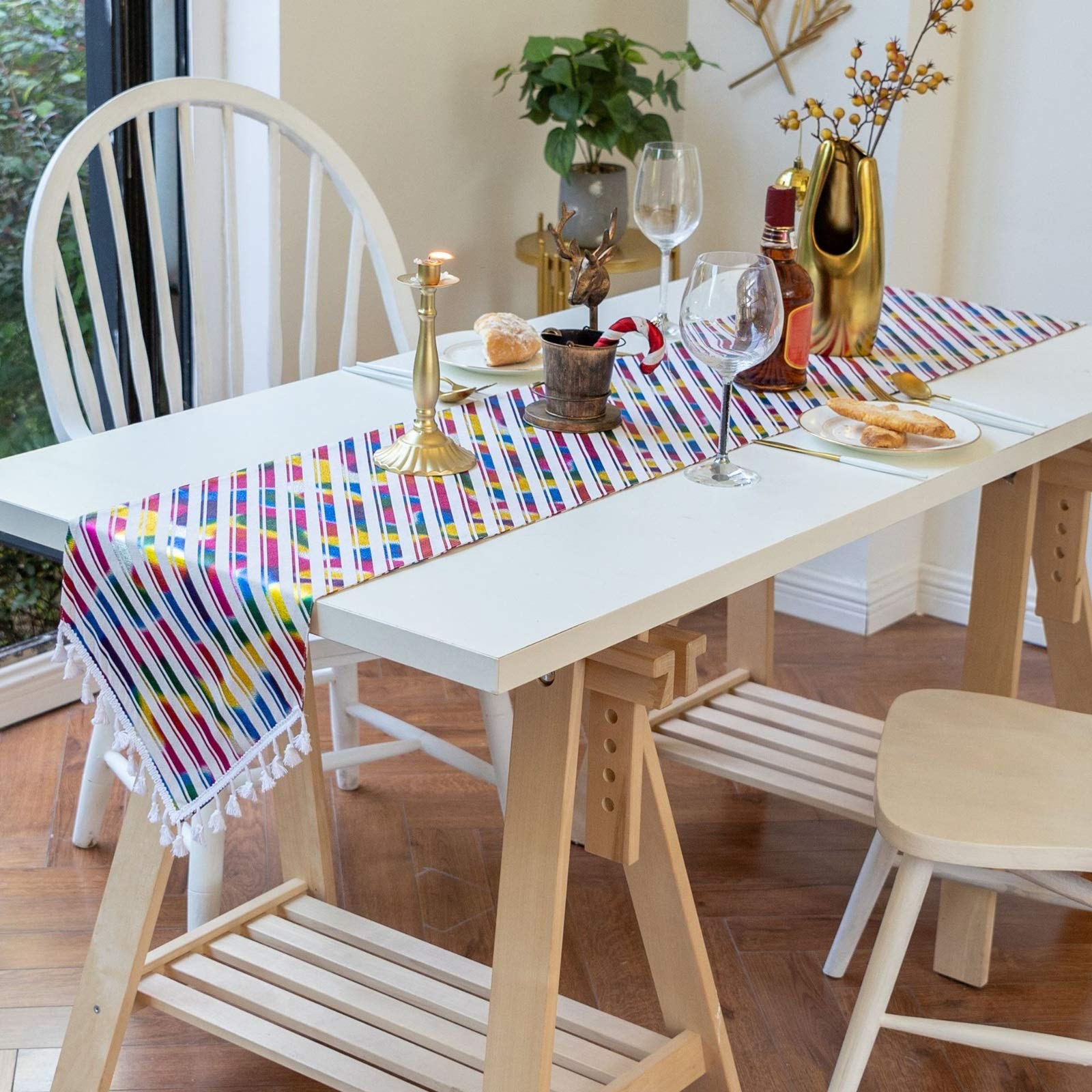 Tischdeko Natur, Deko Bunt Tisch Einfache Streifen Tischläufer Cotton 33x160CM