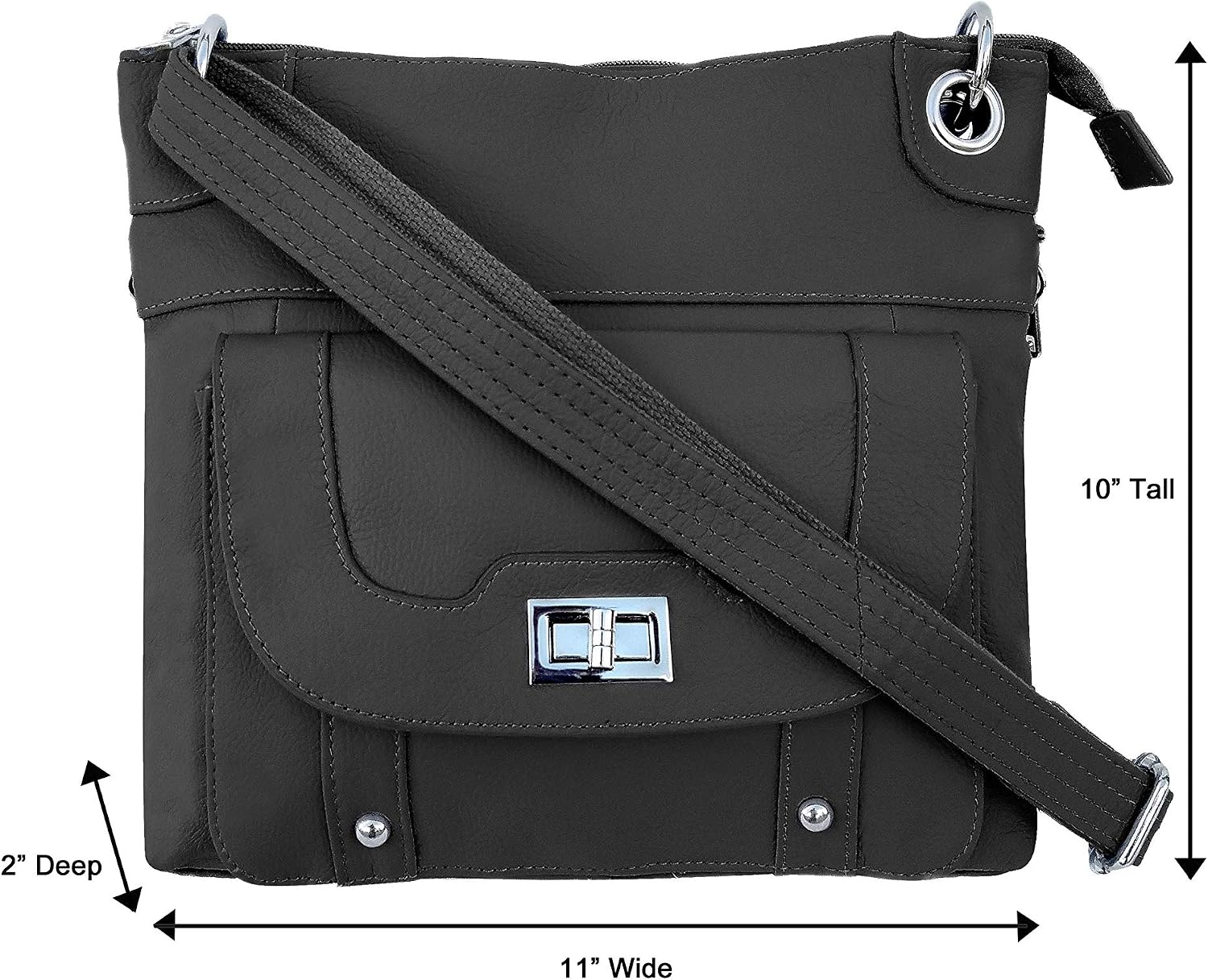 Concealed Carry Gun Purse - Twist Lock Pocket Crossbody Bag by Roma Leathers (Black)