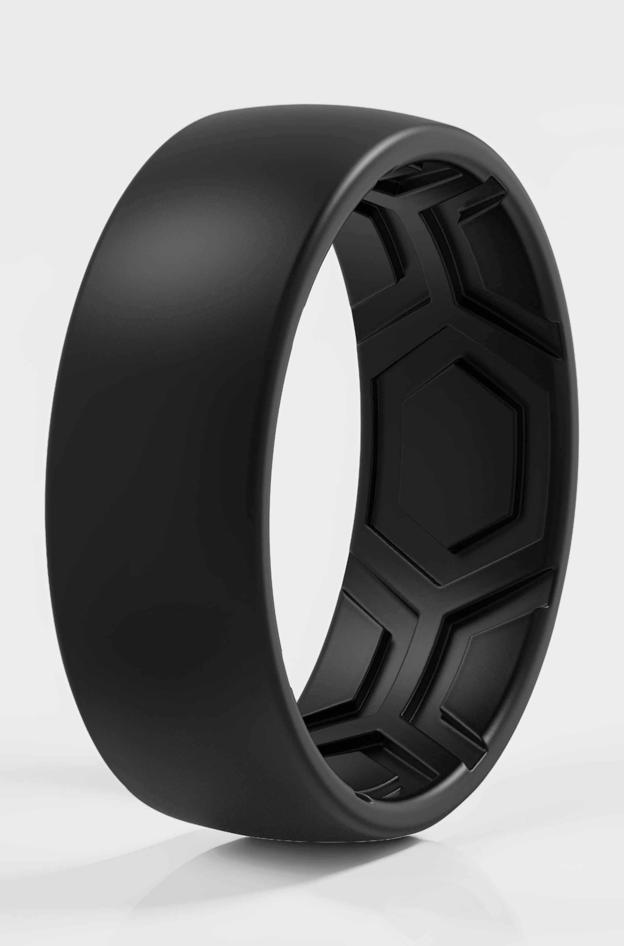 Silicone Rings for Men - 1 Ring Breathable Patterned Design Wedding Bands 8MM (1 Ring - Black, 8.5-9 (18.9mm))