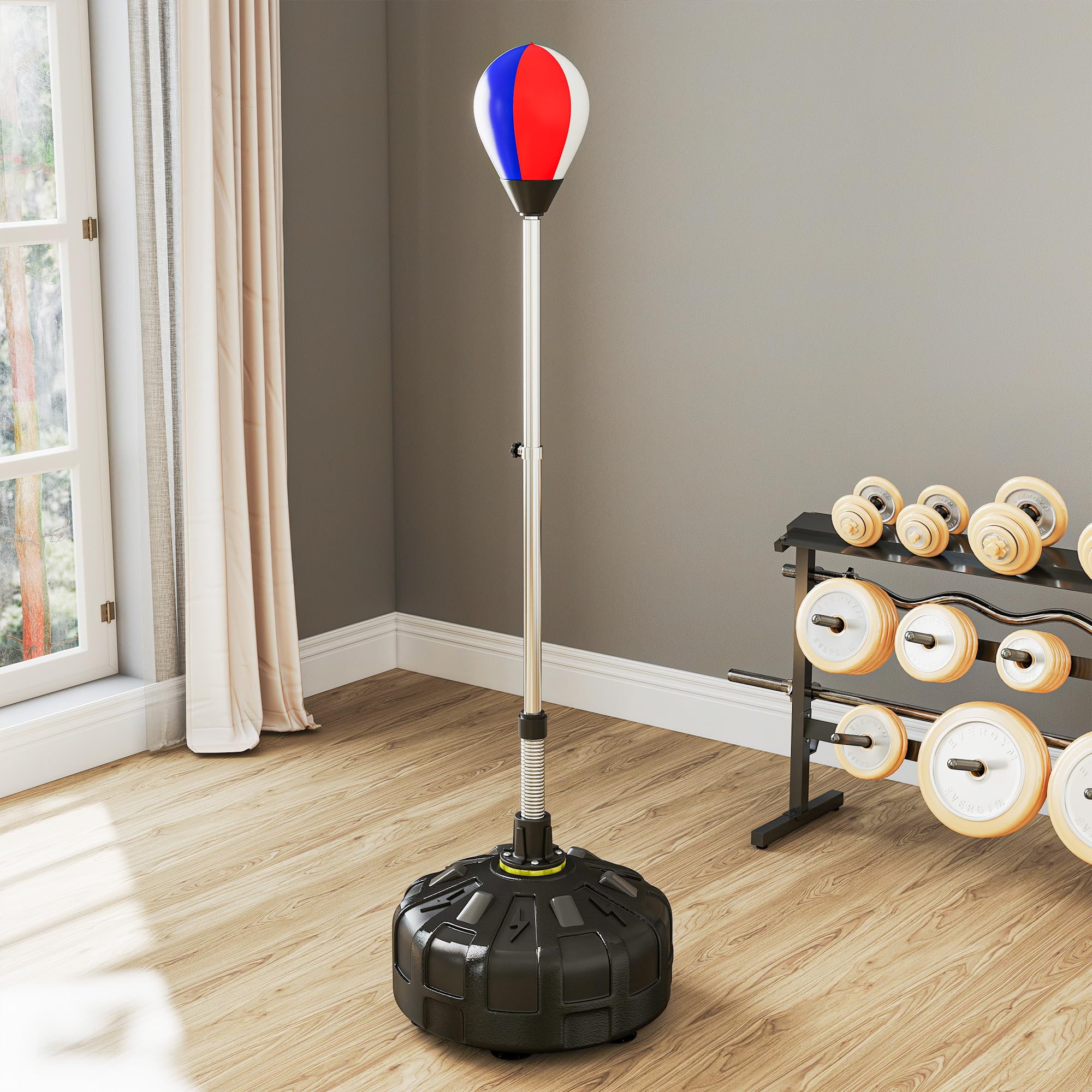 SPORTNOW Punching Ball sur Pied réglable en Hauteur 147-165 cm, Sac de Frappe sur Pied, Base lesté avec 12 ventouses, pour Exercice à Domicile, soulagement du Stress et Fitness, Noir