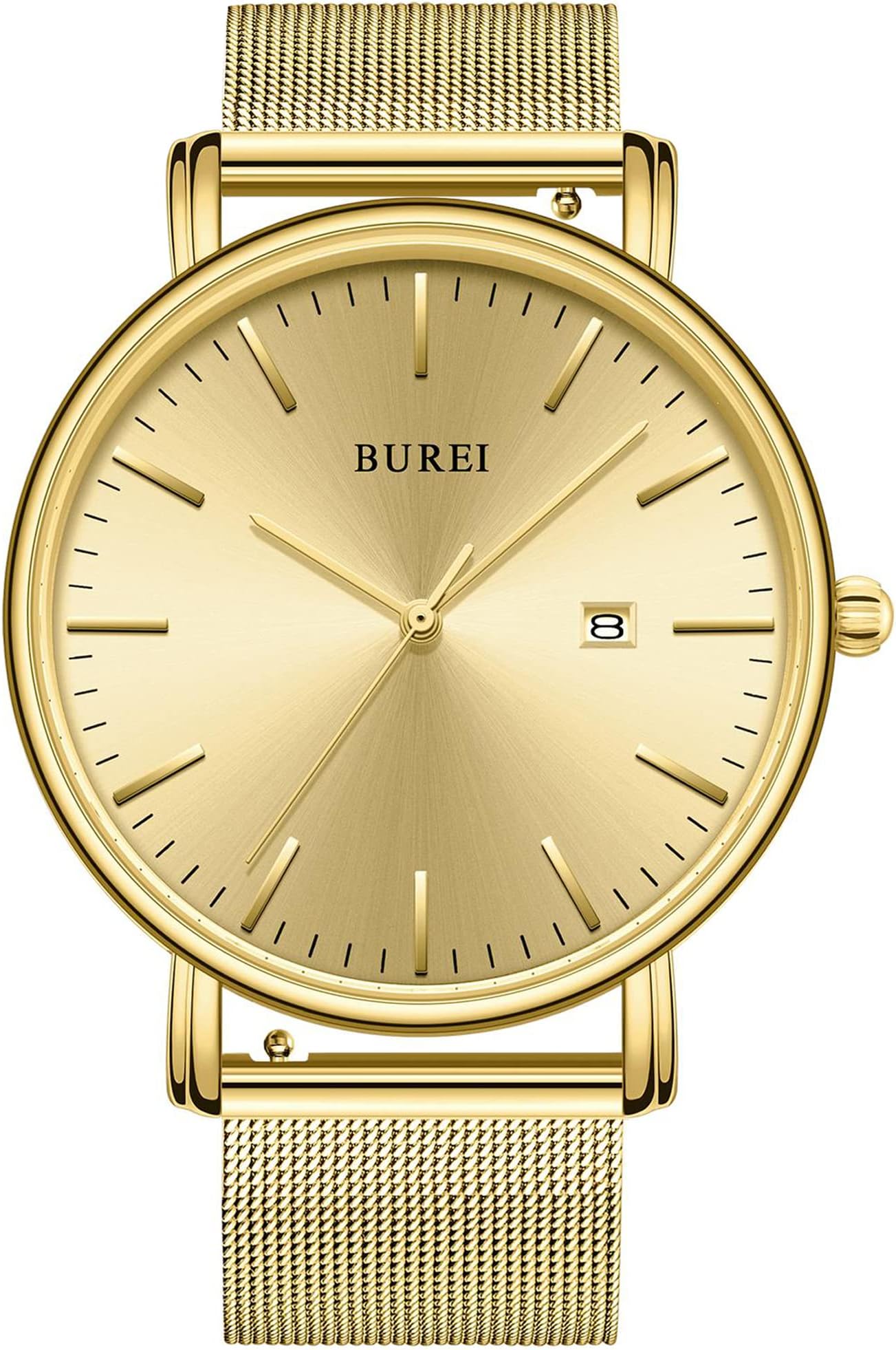BUREI Men's Watches, Classic Analogue Dial with Date Japanese Quartz and Ultra-Thin Stainless Steel Mesh Band