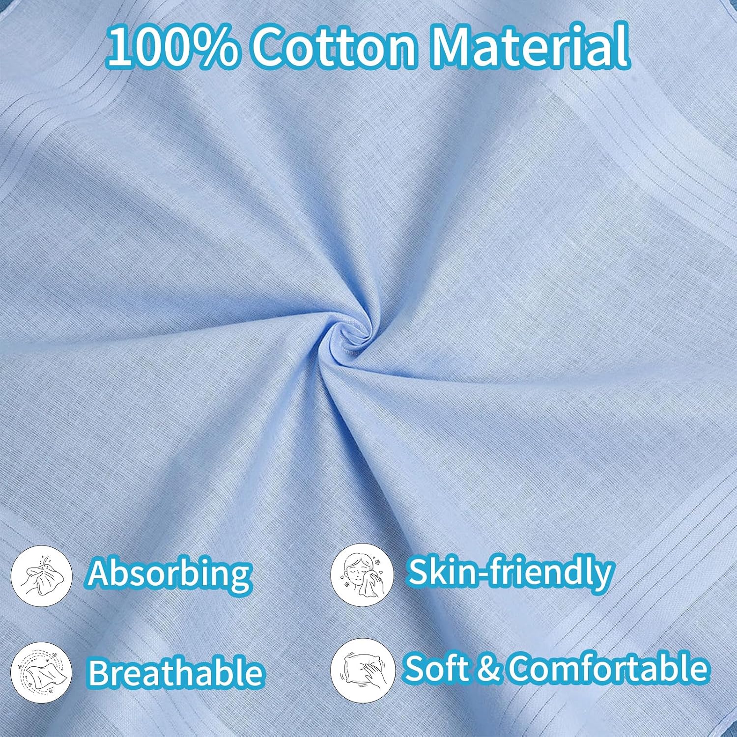 8 Pack Cotton Handkerchiefs for Men - Assorted Blue Solid Colors, Aggressively Absorbing & Machine Washable, Premium Mens Pocket Squares for Formal & Daily Use