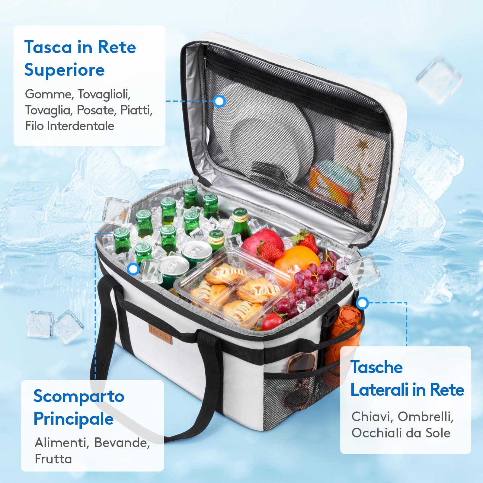 Lifewit Borsa Termica, Borsa Frigo Grande per Uomini Donne, Cooler Bag Portatile con Manici Multipli, Borsa Porta Pranzo, Lunch Bag per Picnic, Campeggio, Barbecue, Grigio Seta, 30L