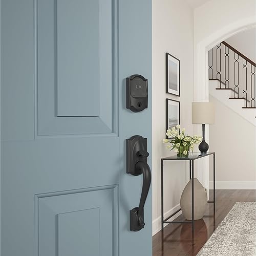 Vista 6 de Schlage BE499WB CAM 622 Encode Plus - Cerrojo de seguridad WiFi inteligente, cerradura de puerta con pantalla táctil sin llave con borde Camelot