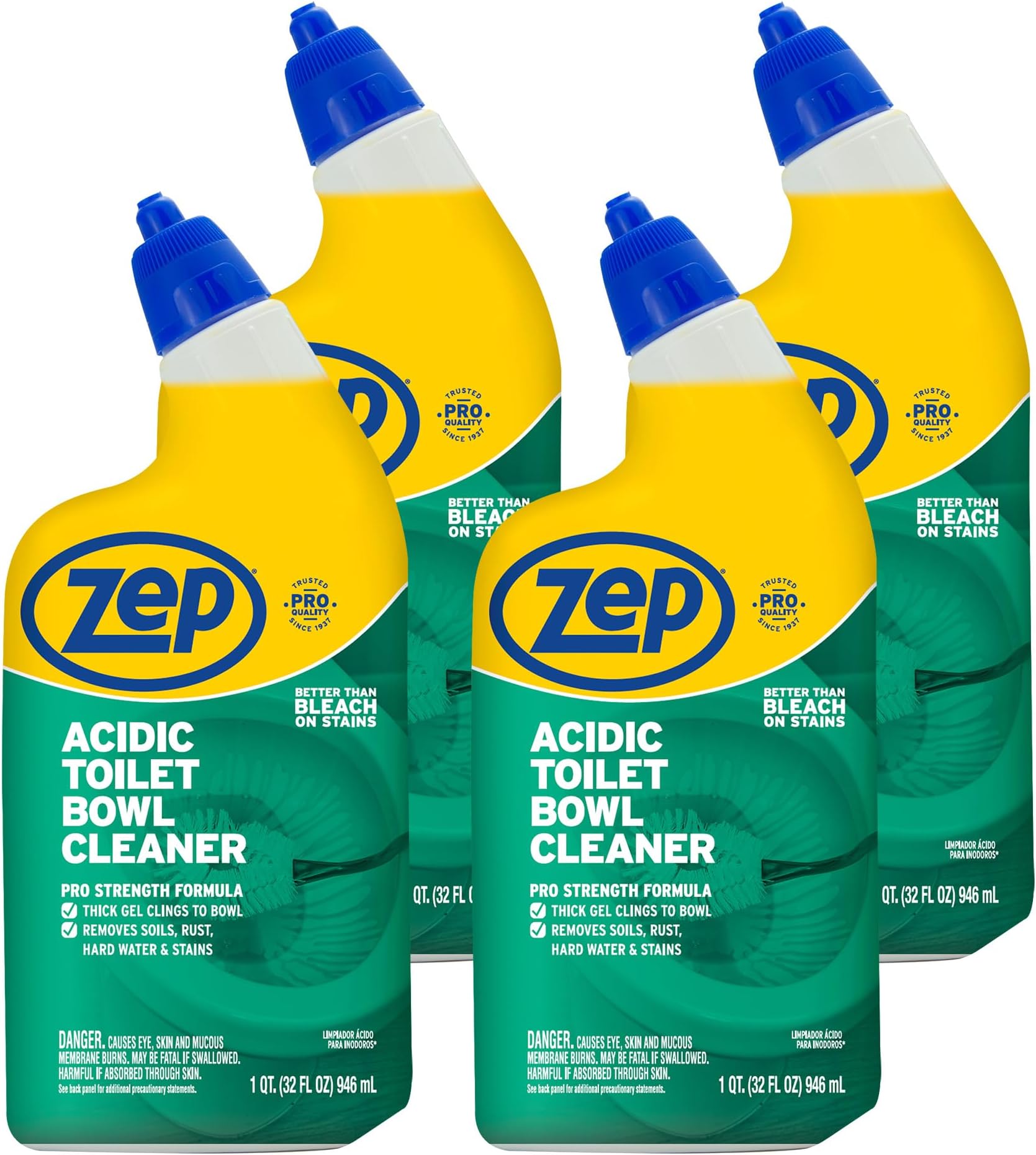 Zep Acidic Toilet Bowl Cleaner - 32 oz (Case of 4) - ZUATBC324 - Experience the Ultimate Cleaning Power with Our 2x Thicker Clinging Formula, Designed to Deliver a Professional-Quality Clean