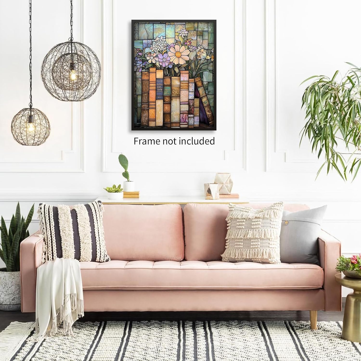 MWZUPQ Stained Glass Book Flower Wall Art Vintage Nature Botanical Poster Fashion Preppy Wildflower Canvas Prints for Library Reading Room Wall Decor Bookworm Gifts 12X16inch Unframed