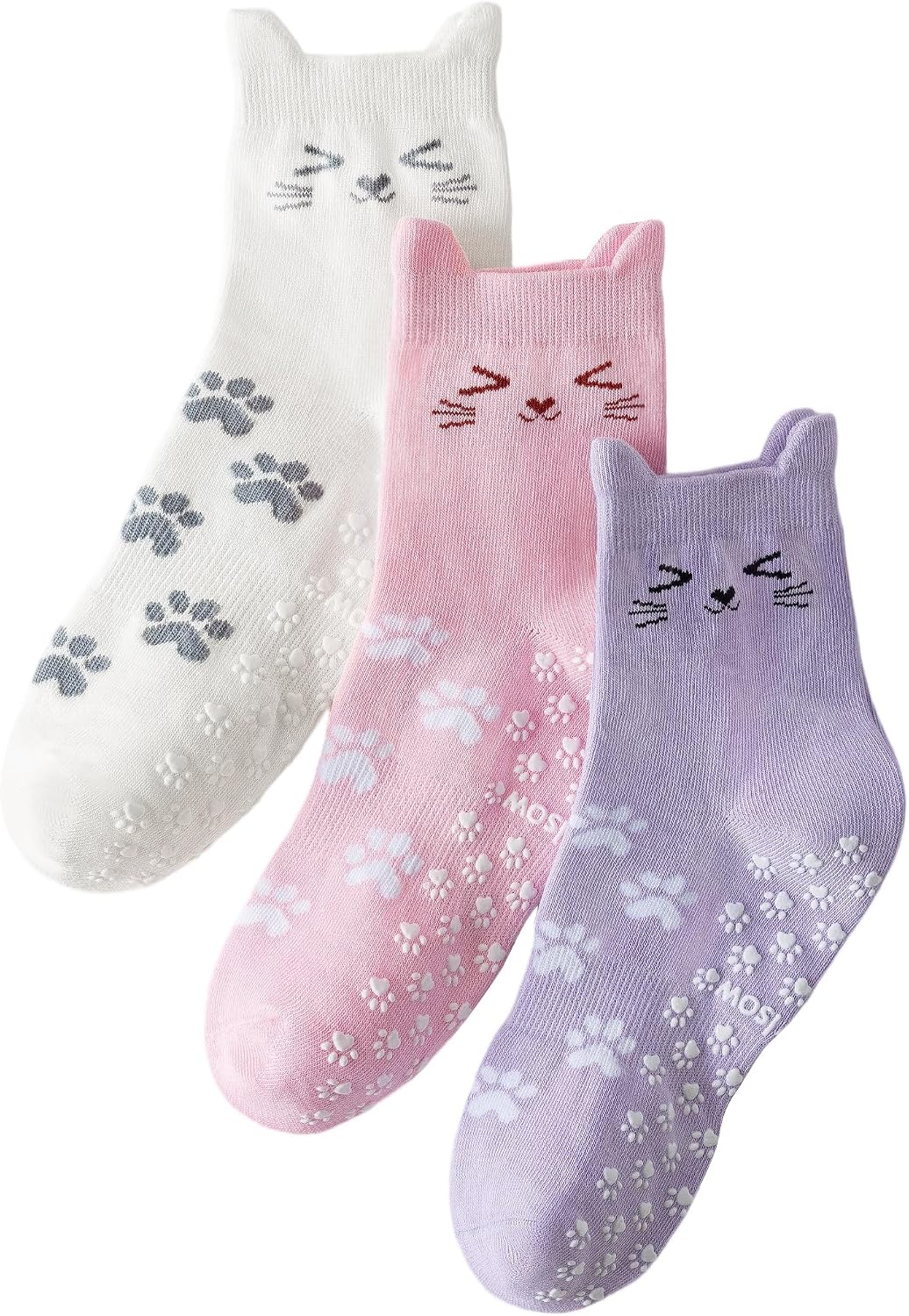 Yawlsow Pilates Grip Socks for Women Cute Yoga Grippy Non Slip Non Skid Cat Socks with Cat Paw Gripper for Barre Workout