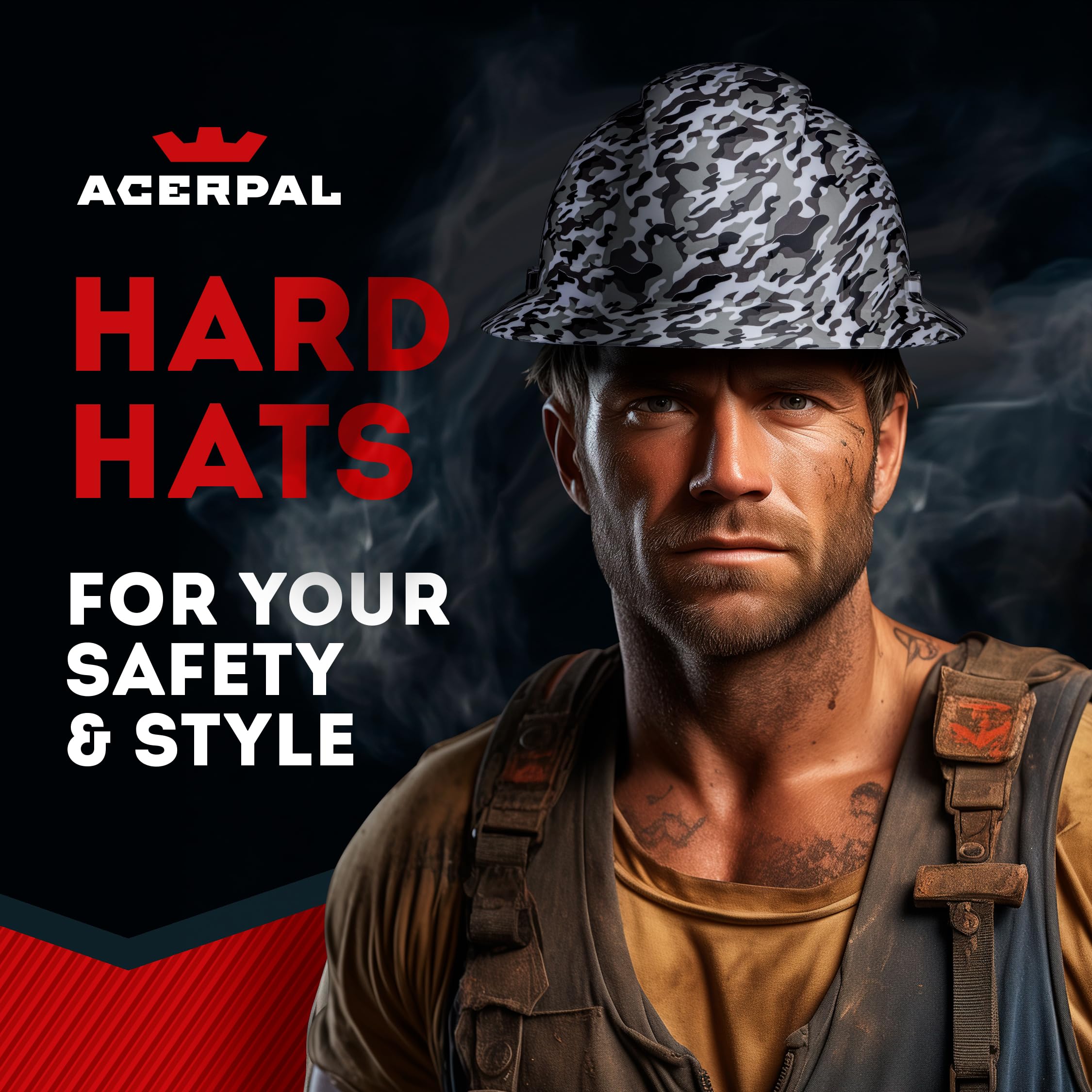 Acerpal Full Brim Non-Vented True Camo Design Gloss Finish OSHA Hard Hat with 6-Point Suspension
