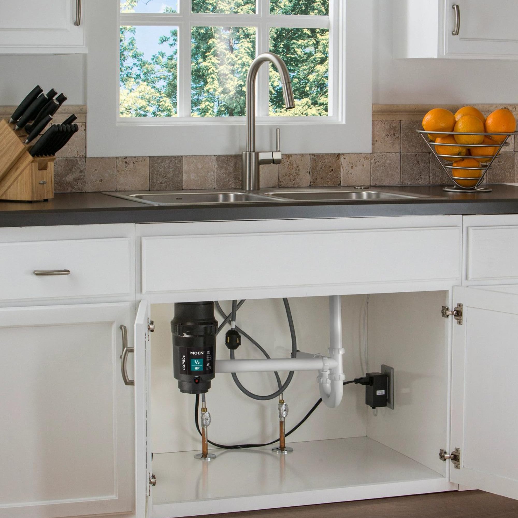 Moen GXP50C GX Prep Series PRO - Triturador de basura de alimentación continua de 1/2 HP, cable de alimentación incluido o sin terminar, 5.4 x 13.4 x 5.4 pulgadas
