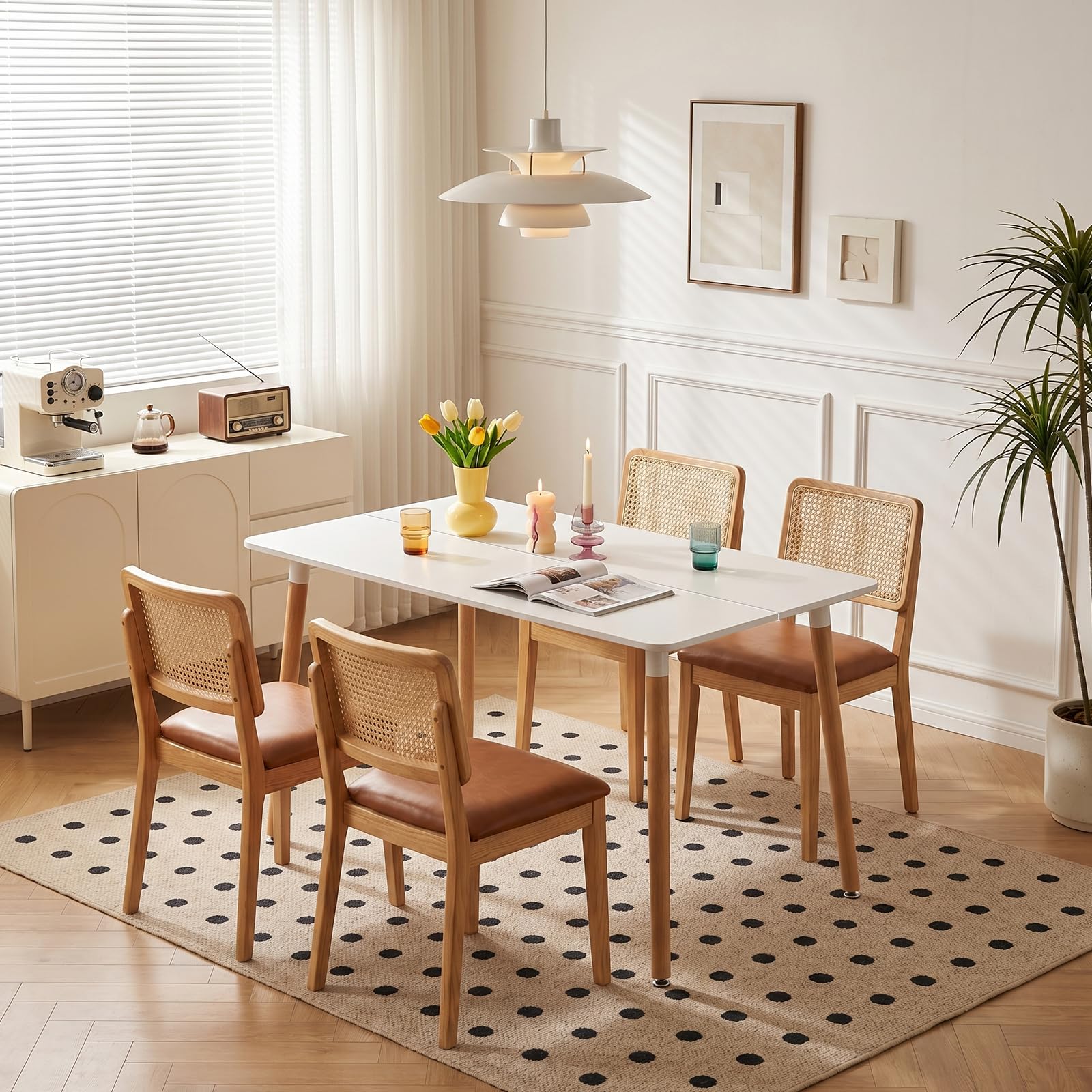 H.J WeDoo Rechteckig Esstisch Küchentisch Buchenholz für 4 Stühle Esszimmertisch Tisch mit Holzbein MDF Weiß 110 x 70 x 75 cm(Nur Tisch)