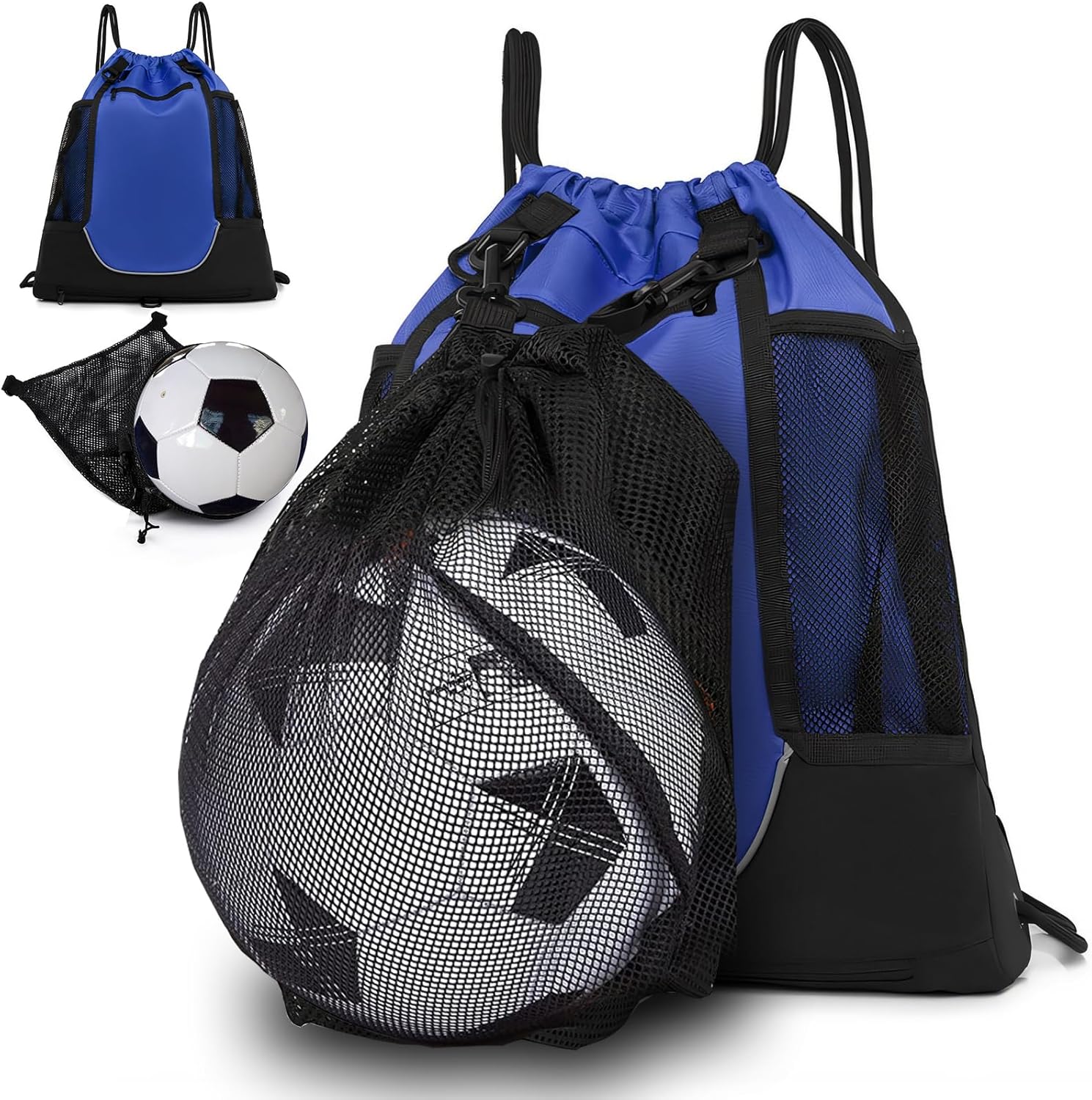 KAEGREEL Drawstring Soccer Bag Basketball Backpack for Kids Teens, Foldable Sports Bags Detachable Ball Mesh Bag for Gym Yoga Football Baseball