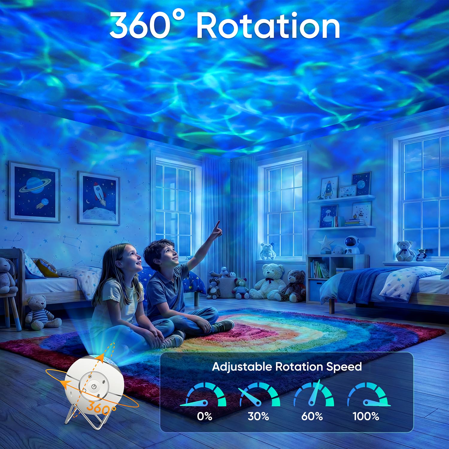 ibell Sternenhimmel Projektor, 14 Leuchtmodi Wasserwellen Nachtlicht Kinder Erwachsense Galaxy Projector, 360°Drehung Partylicht Geschenk Mädchen Personalisierte Geschenke Frauen, Zimmer Deko