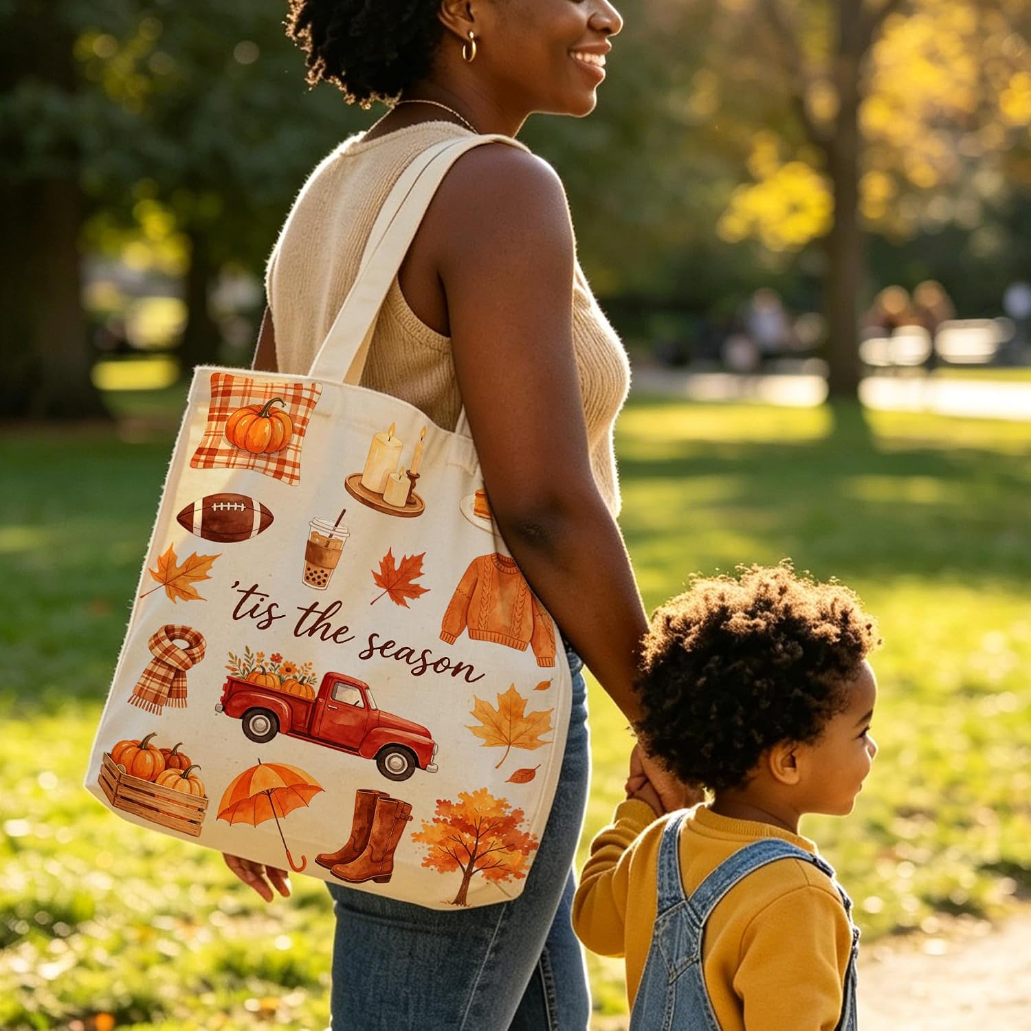 Gifts for Fall and Halloween Tote Bag, Pumpkin Season Canvas Bag