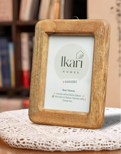 Ikari Homes Wooden Rectangular Photo Frame,Handcrafted Boho Design, Antique Finish,Set With High Definition Glass,Photo Fr...