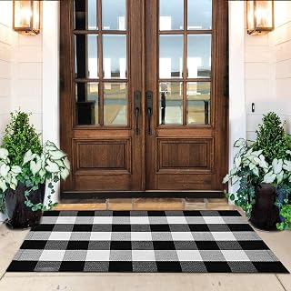 Buffalo Plaid Rug – Washable Cotton Checkered Rug for Kitchen, Porch & Entryway