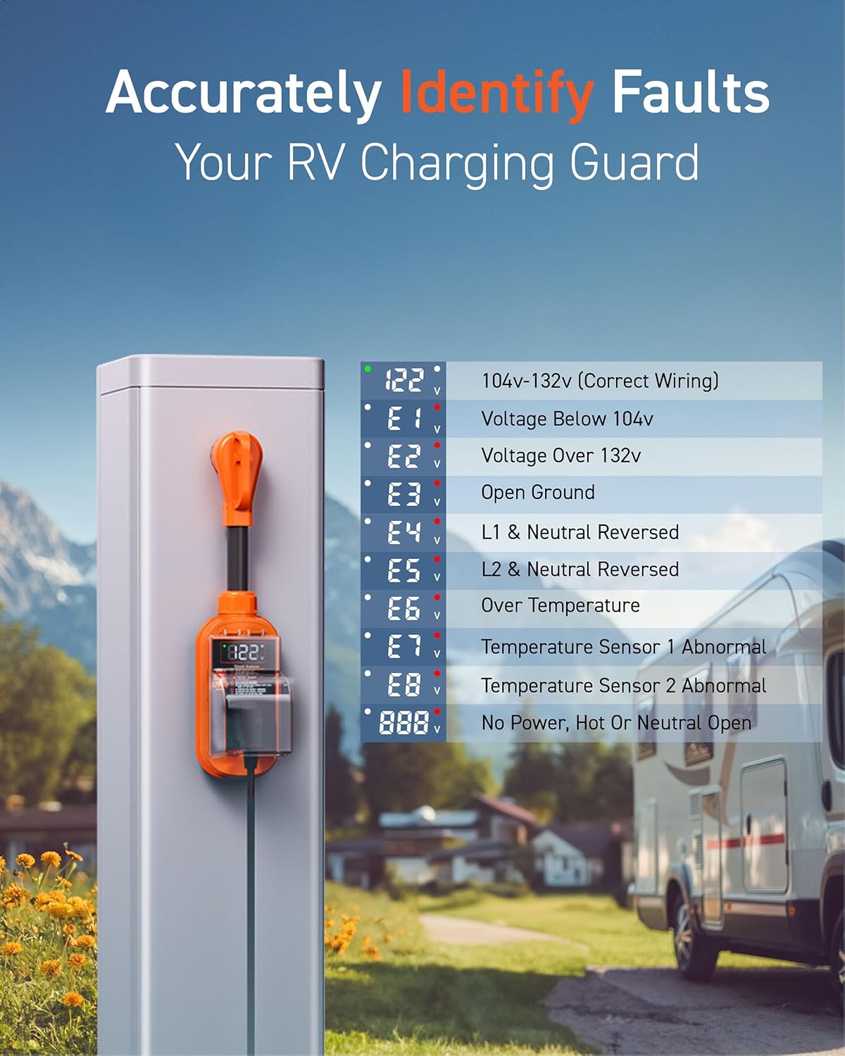 RV Surge Protector with Smart LED Display, 50 amp 12000 Joules RV Circuit Analyzer - Camper Surge Protector with Waterproof Cover, RV Adapter Plug for Campers，Travel Trailers（50A）