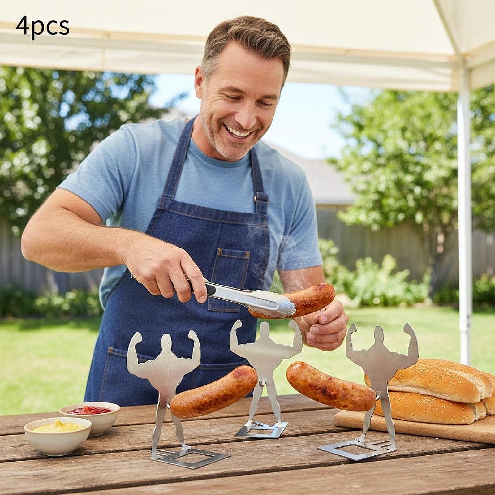 4 Pezzi Portasalsicce Divertente Supporto Barbecue Salsiccia Hot Dog Acciaio Inossidabile Riutilizzabile Struttura Portatile Adatto per Campeggio