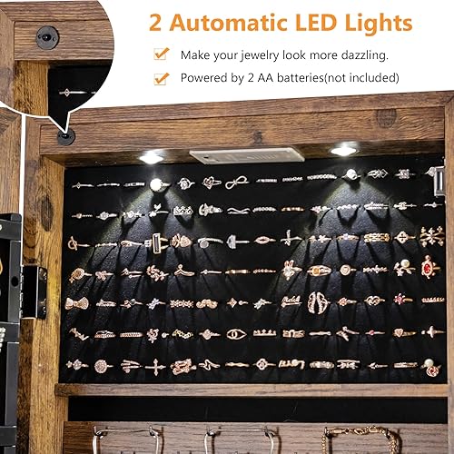 Miniatura 2 de Renatone - Armario de joyería montado en la pared y en la puerta con espejo de longitud completa para maquillaje 1 barra de bufanda 2 LED 2 llaves