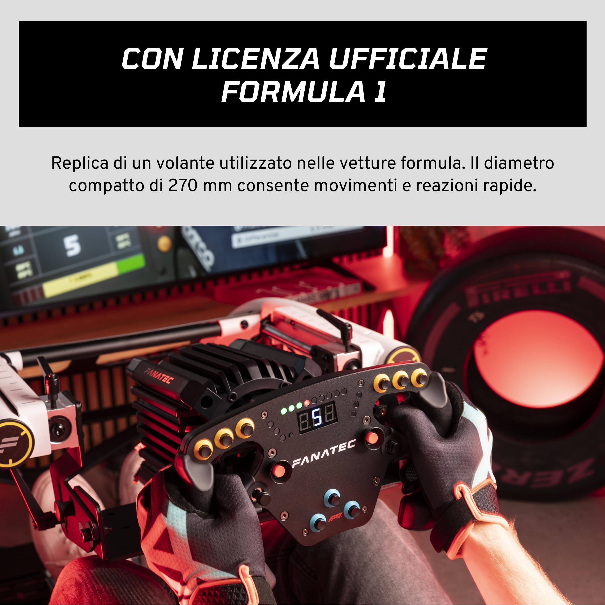 FANATEC ClubSport F1 Esports V2 Volante – PC | Con Licenza Ufficiale Formula 1, LED RGB, Paddle Magnetici, Impugnature in Alcantara, Display a LED Blu