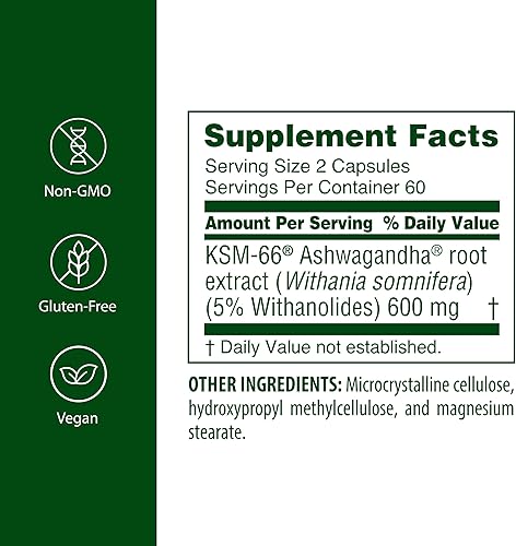 Miniatura 2 de Flora Ashwagandha - KSM-66 - Suplemento herbario de apoyo al estrés - Ayuda a un mejor sueño y rendimiento atlético - Vegano, sin OMG y sin gluten -