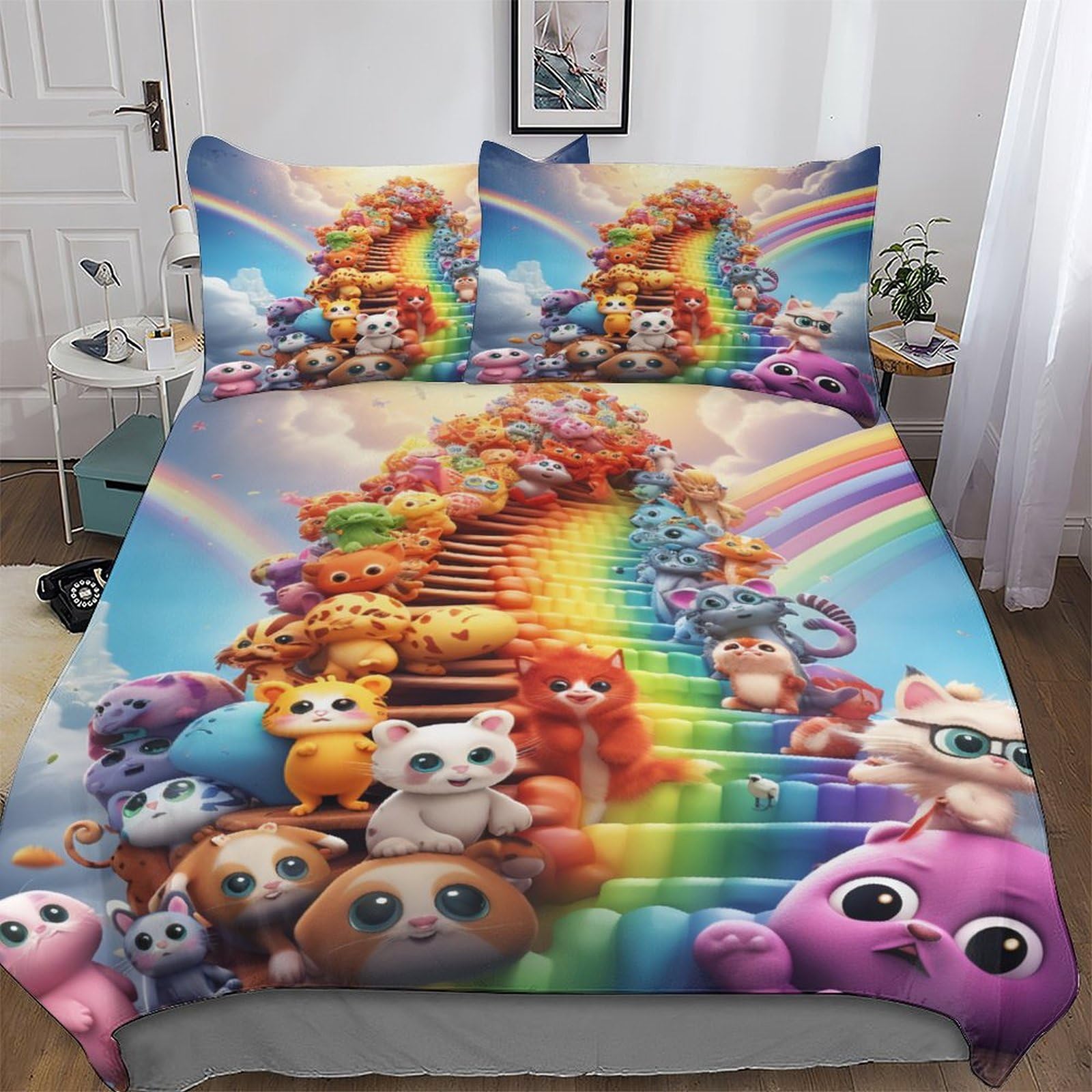 Animal Rainbow Ladder Duvet Cover Set with Pillowcases Soft Quilt Covers Microfiber Bedding For Boys Girls And Teenagers Comforter Cover Single(135x200cm)