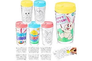 Colorful Easter Party Cups for Kids | Easter Coloring Cups with Lids and Straws