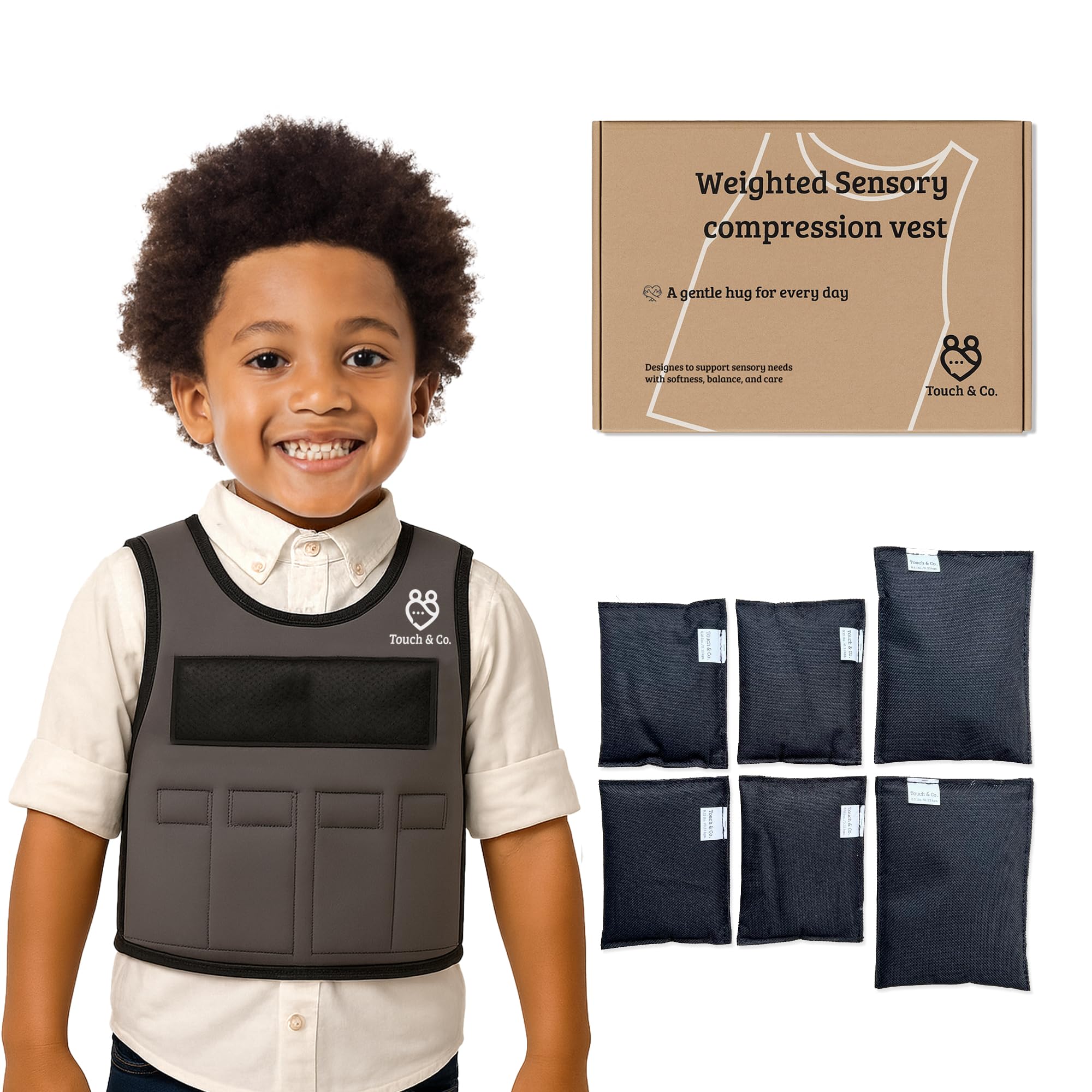 Touch Co Weighted Vest for Kids Fully Adjustable Sensory Compression Vest for Children Includes 2lb Removable Weights Breathable