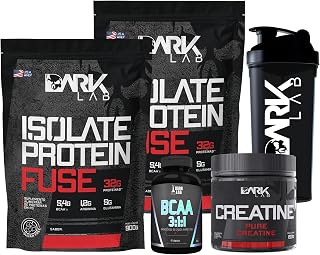 kit 2x Isolate Protein Fuse 900g + Creatina 150g + BCAA 3:1:1 + Coqueteleira Misturadora Dark Lab (Morango)