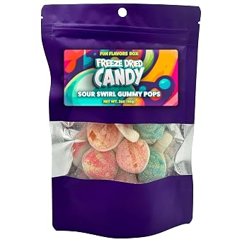 Fun Flavors Box Freeze Dried Candy Sour Swirl Gummy Pops Crunch Treats 2.0 oz