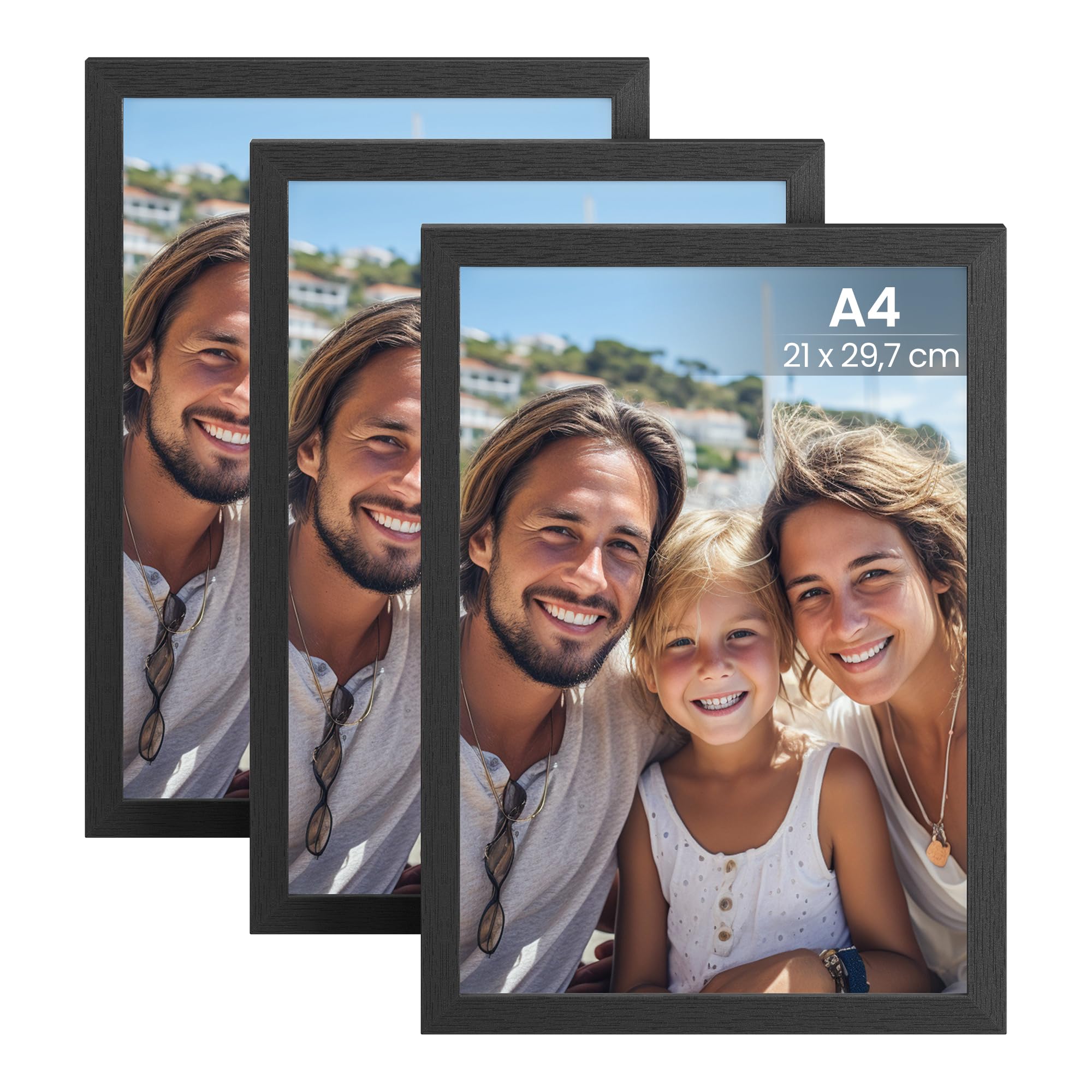 SONGMICS Picture Frames, Photo Frames for 6x8 Photos, Wall Hanging or Tabletop Display, MDF Board, No-Trace Nails Included, Set of 3, Black RPF056BZ01