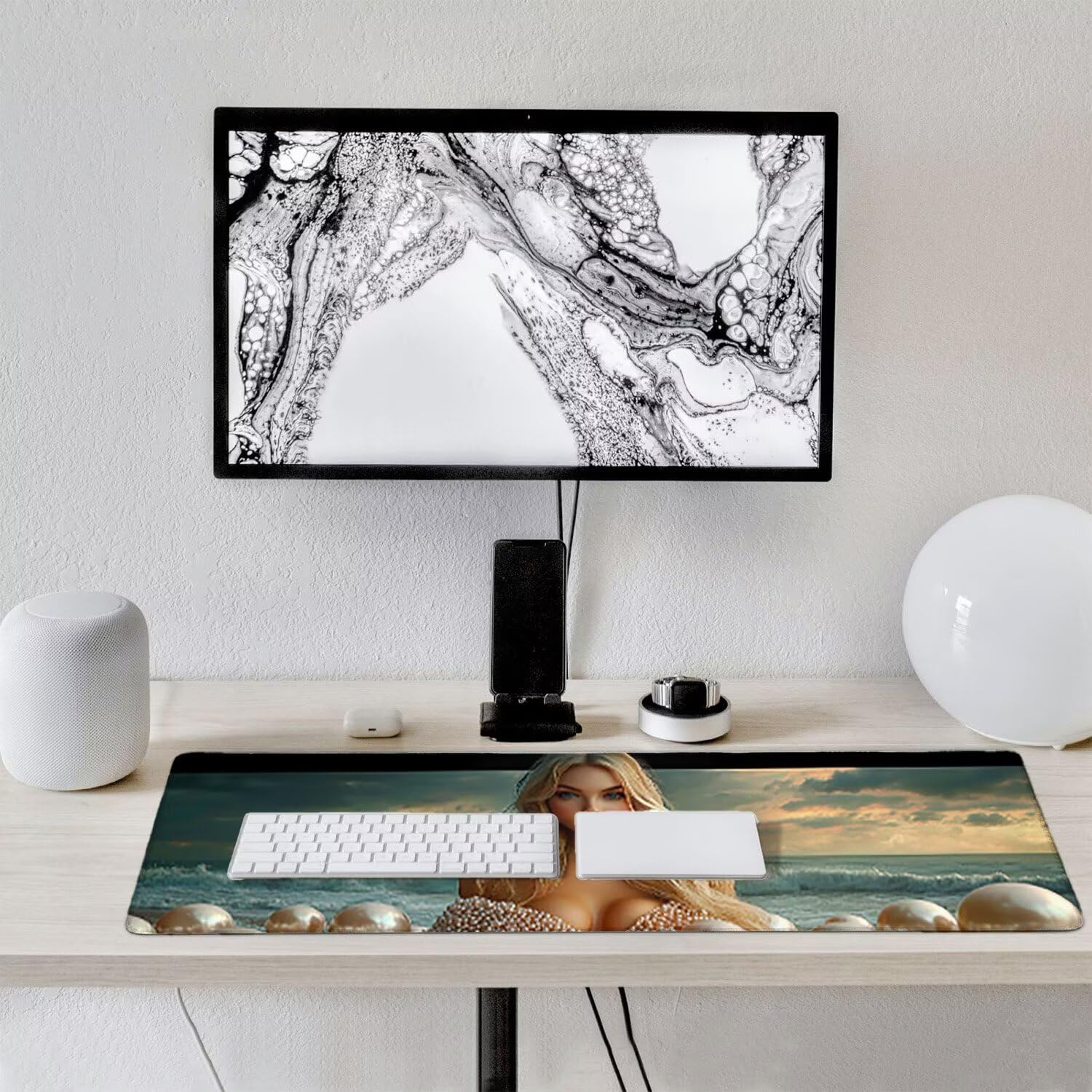 Podkładka pod mysz do gier XXL duża mysz 1600 x 800 mm, duża podkładka pod biurko z antypoślizgową gumową podstawą do gier, komputera, poprawia precyzję i szybkość (syrena) o-566