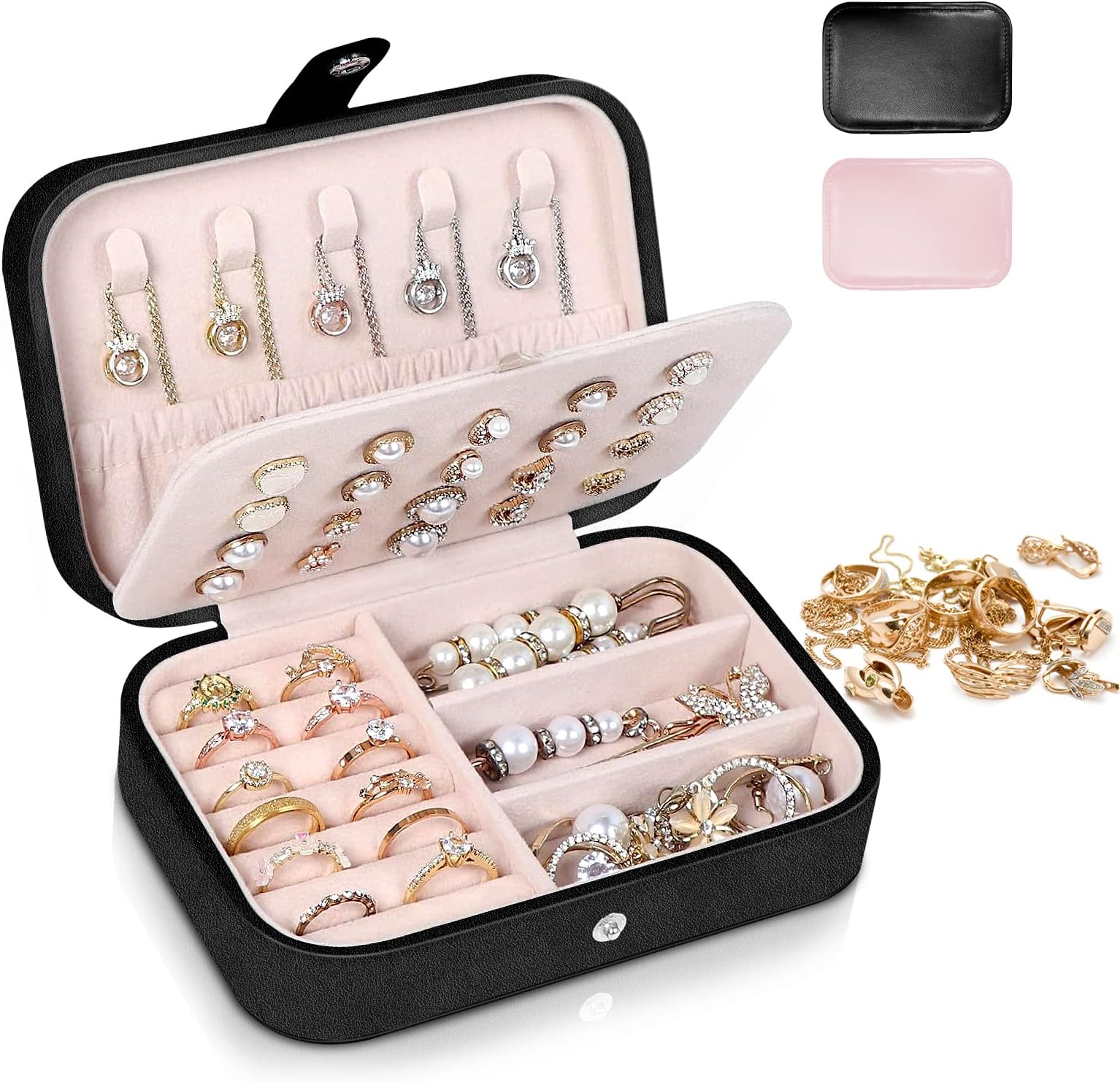 ANNA TOSANI Caja De Joyero Pequeño Organizador De Joyas, Joyero De Viaje De PU Para Ujer Caja